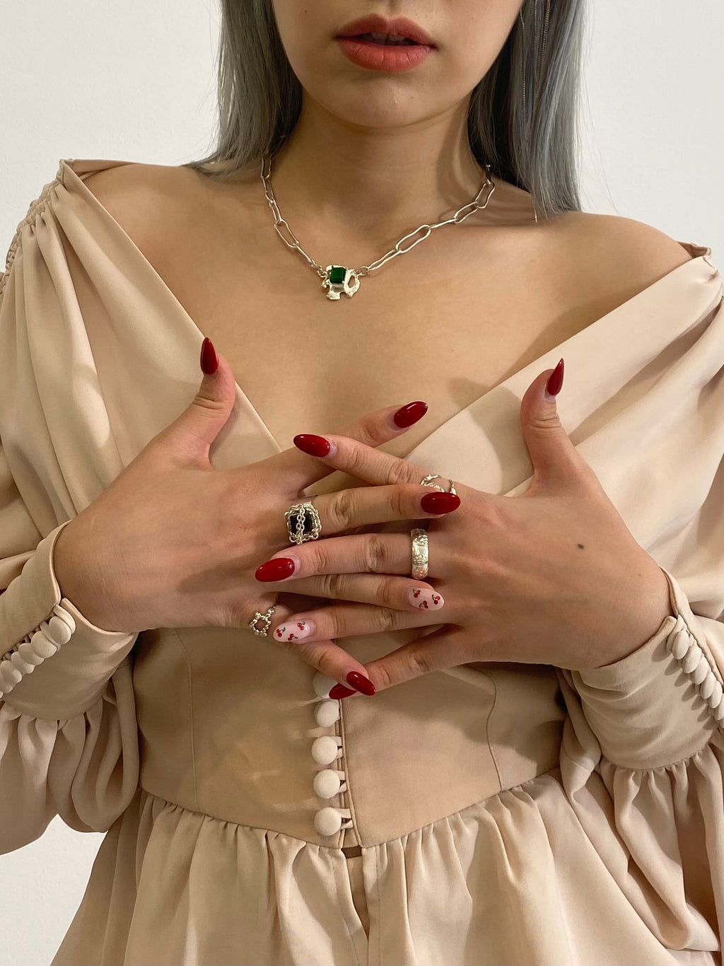 Totemic frame chain necklace(Smoky Quartz)
