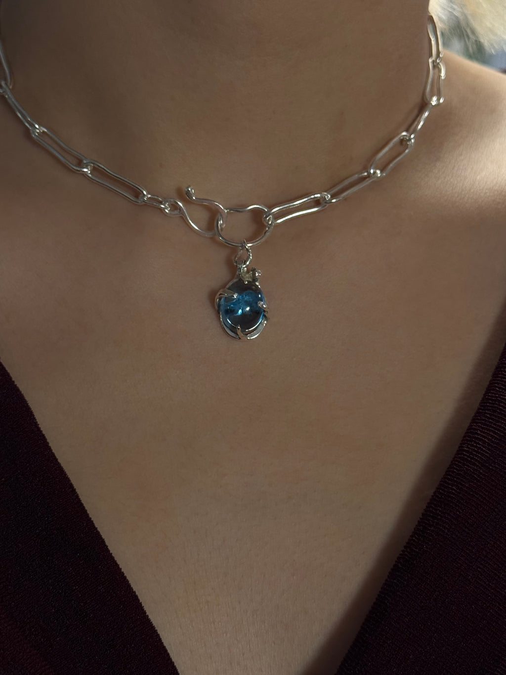 [Ready-to-ship] Blue Topaz pendant top｜Hand-made chain nackelace